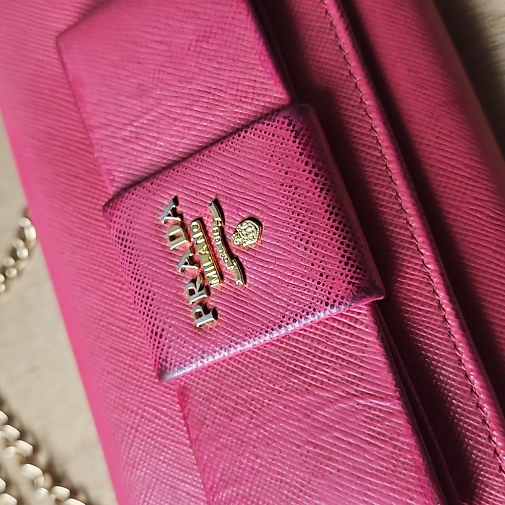 Prada Pink Leather Crossbody Bag Purse Chain Strap - Picture 3 of 17